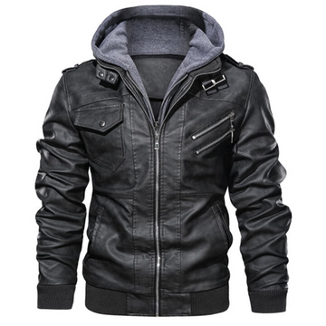 Leren Jack in met voering en capuchon voor mannen in de kleur Zwart voor heren in stijl ideaal voor de herfst.