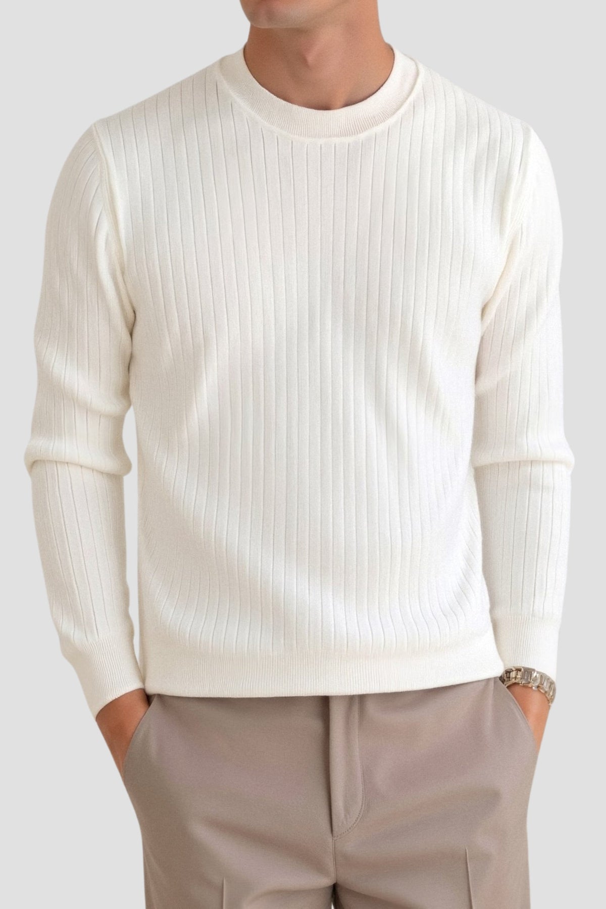 Stijlvolle Ribbels Gebreide Heren Longsleeve Trui - Liam