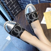 Lisa | Leren espadrilles met contrasterende patch in de kleur Zwart voor dames in Beach stijl ideaal voor de zomer.