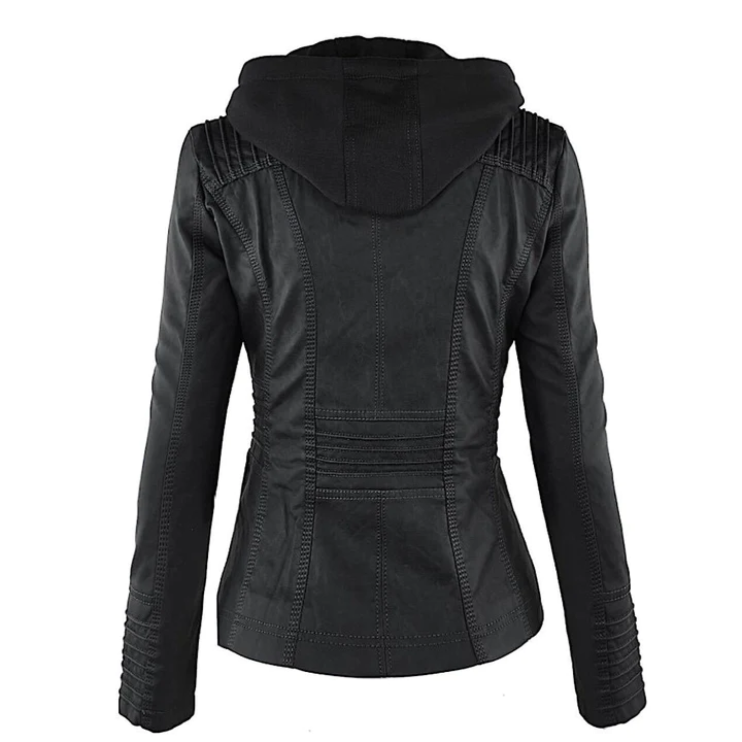 TDEOK Leren jas voor dames, zwart, kunstleer, overgangsjas met capuchon TDEOK Leren jas voor dames, zwart, kunstleer, overgangsjas met capuchon