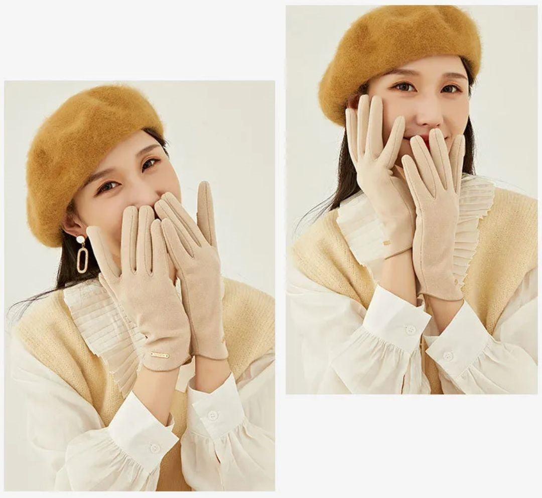 Lotte | Klassieke & veelzijdige suède handschoenen in de kleur Khaki voor dames in Heritage stijl ideaal voor de winter