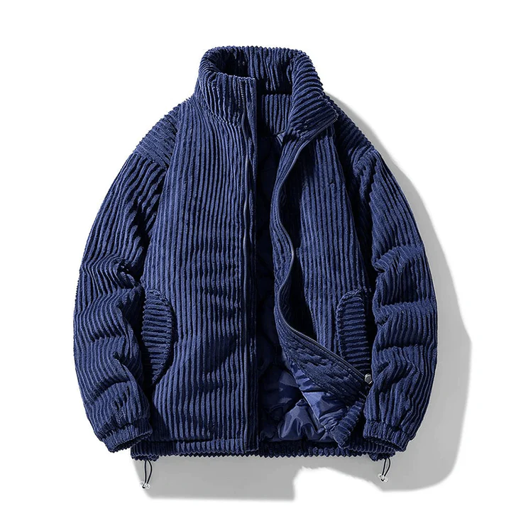 Lotte | Ribfluwelen jas met kraag voor vrouwen in de kleur Donkerblauw voor dames in stijl ideaal voor de winter