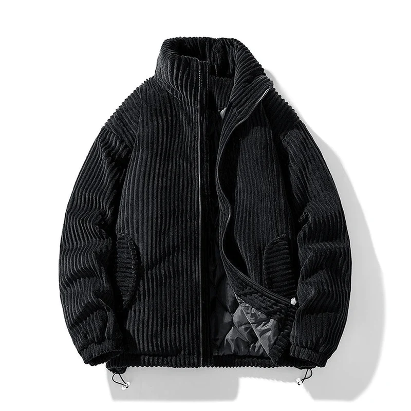 Lotte | Ribfluwelen jas met kraag voor vrouwen in de kleur Zwart voor dames in stijl ideaal voor de winter