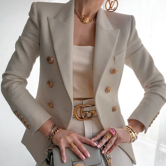 Louise | Comfortabele luxe blazer met knopen van katoen in de kleur Lichtbruin voor dames in Formal stijl geschikt voor alle seizoenen.