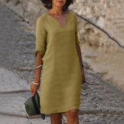 Lova | Stijlvolle zomerjurk in de kleur Khaki voor dames in stijl ideaal voor de zomer.
