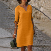 Lova | Stijlvolle zomerjurk in de kleur Oranje voor dames in stijl ideaal voor de zomer.