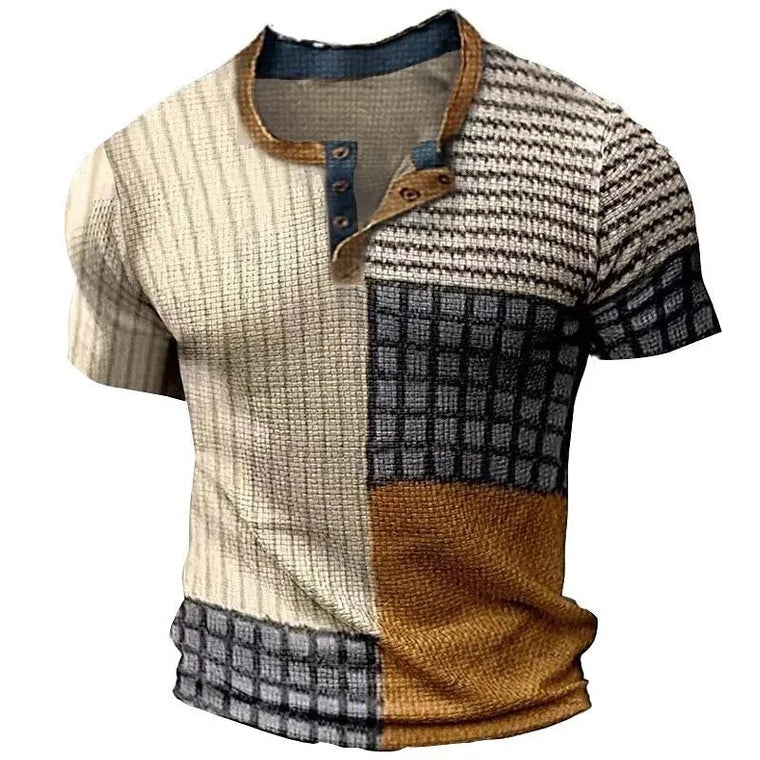 Lucas | Heren polo met diverse prints in de kleur Khaki voor heren in stijl geschikt voor alle seizoenen.