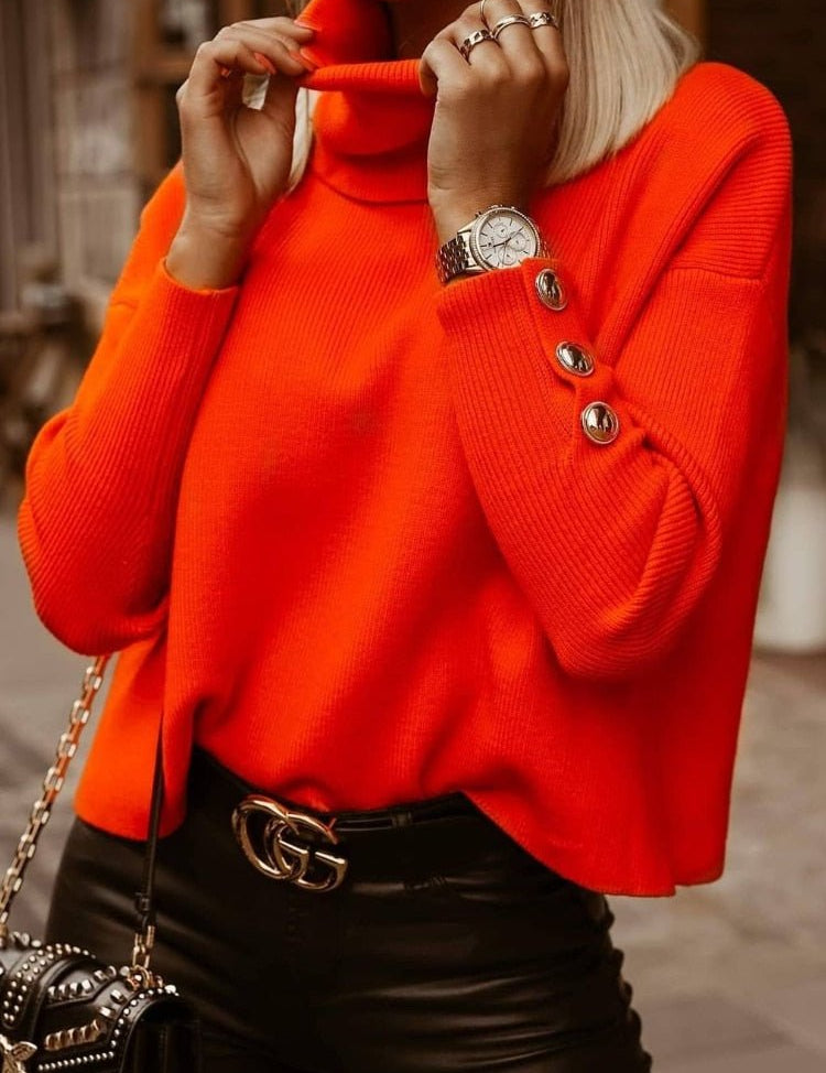 Lulu | Elegante trendy trui met hoge kraag in de kleur Oranje voor dames in Casual stijl ideaal voor de herfst.