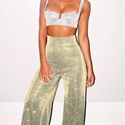 Luna | Stijlvolle dames hoge taille broek met glitters in de kleur Goud voor dames in Party stijl ideaal voor de herfst.