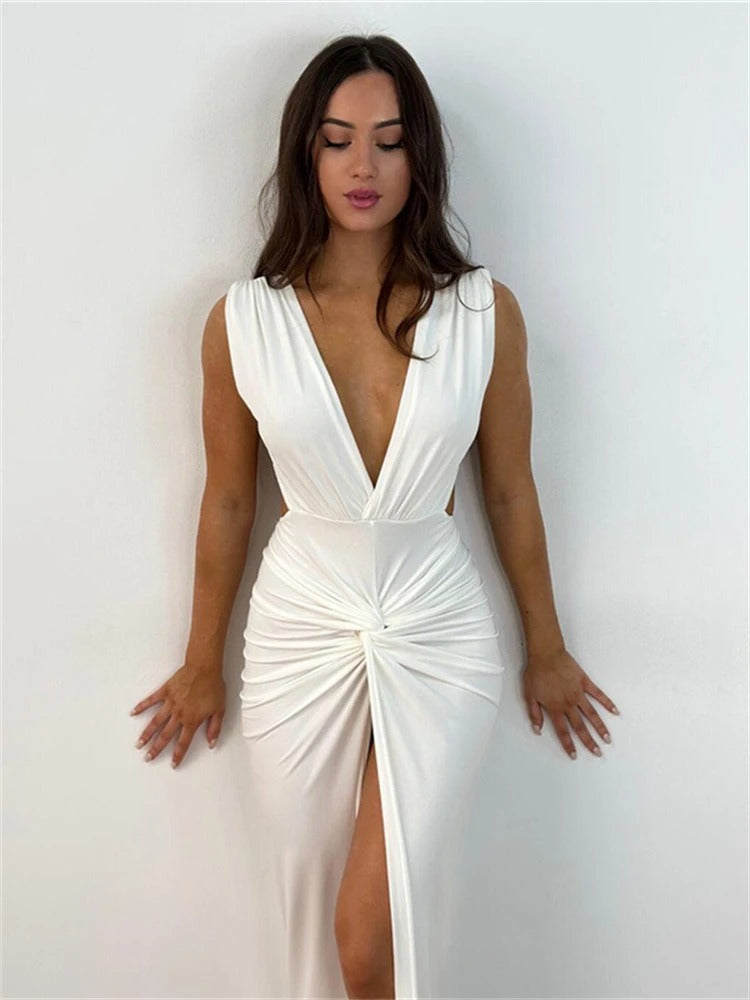Magdalena | Maxi avondjurk met elegante uitstraling in de kleur Wit voor dames in Party stijl ideaal voor de zomer.