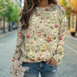 Magriet | Trui met gestikte bloemen voor vrouwen in de kleur Bloemen voor dames in stijl ideaal voor de lente.