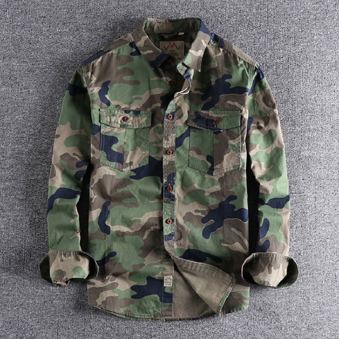 Marick | Herenhemd met camouflageprint in de kleur Khaki voor in stijl ideaal voor de herfst.