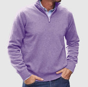 Matteo | Italiaanse kasjmier heren trui met rits in de kleur Violet voor heren in Heritage stijl geschikt voor alle seizoenen.