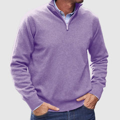 Matteo | Italiaanse kasjmier heren trui met rits in de kleur Violet voor heren in Heritage stijl geschikt voor alle seizoenen.
