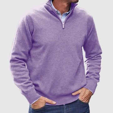 Matteo | Italiaanse kasjmier heren trui met rits in de kleur Violet voor heren in Heritage stijl geschikt voor alle seizoenen.