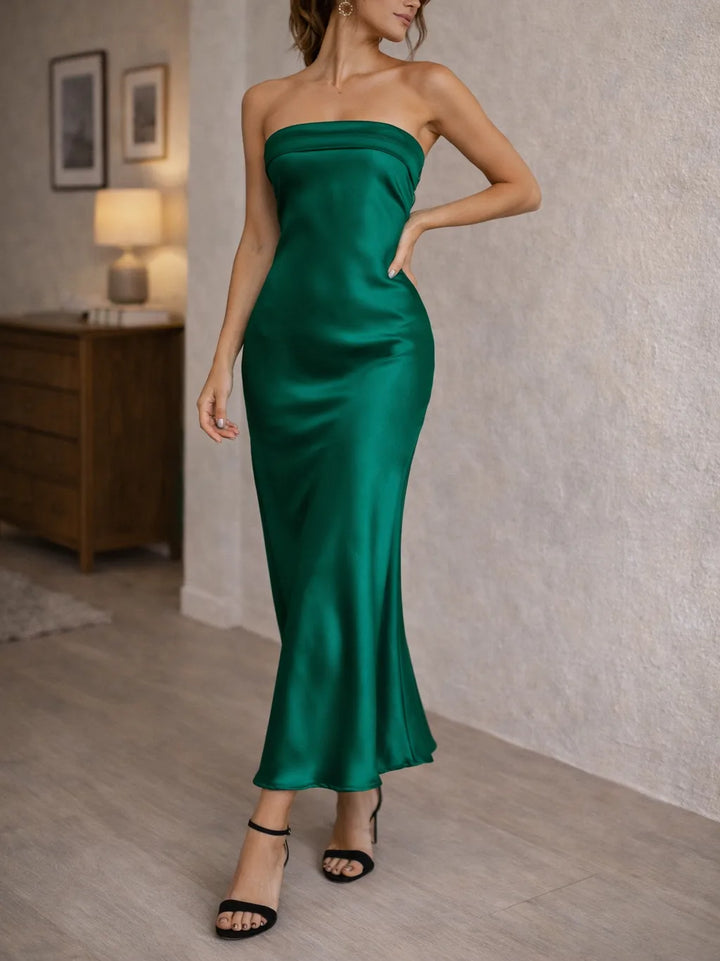 Strapless maxi jurk met cut-out