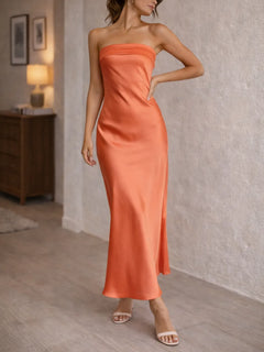 Strapless maxi jurk met cut-out