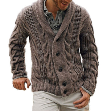Max | Warm gebreide wollen herenvest in de kleur Bruin voor heren in Heritage stijl ideaal voor de herfst.