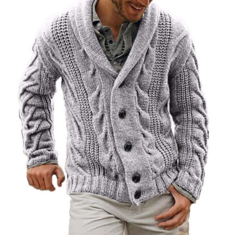 Max | Warm gebreide wollen herenvest in de kleur Lichtgrijs voor heren in Heritage stijl ideaal voor de herfst.