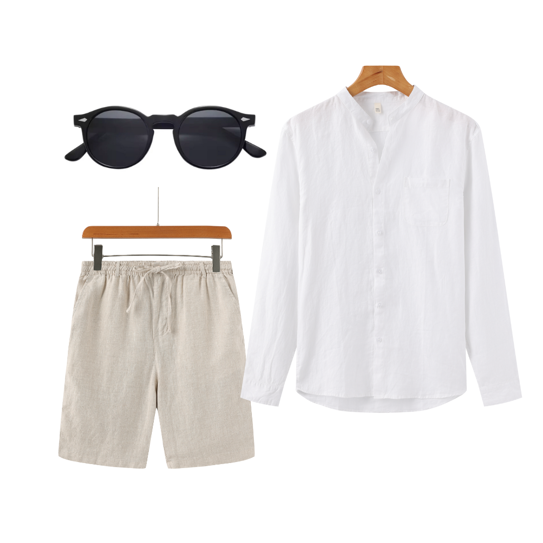 Mex | Zomerse Cassablanca outfit van linnen in de kleur Wit/Beige voor heren in Beach stijl ideaal voor de zomer.