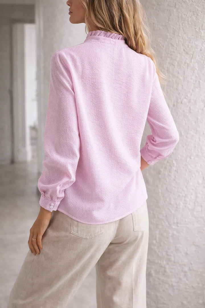 Blouse met ruffles en mandarin kraag