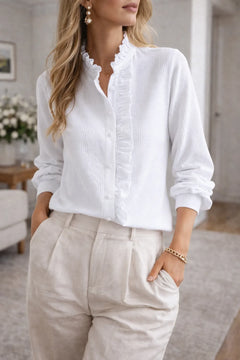 Blouse met ruffles en mandarin kraag