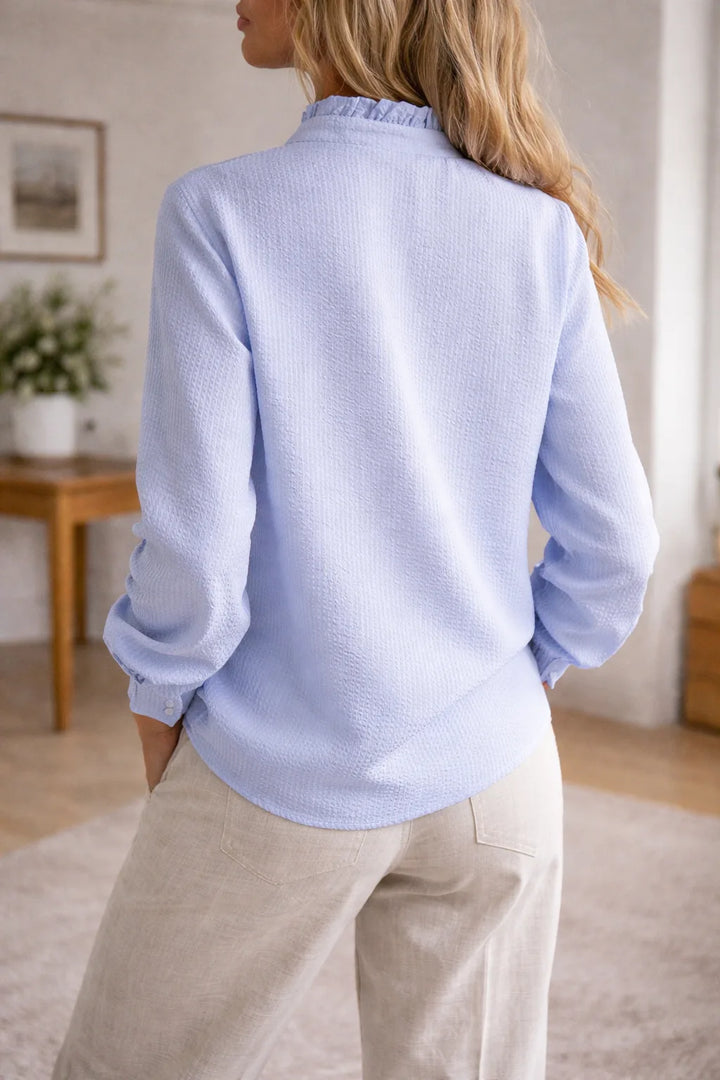 Blouse met ruffles en mandarin kraag