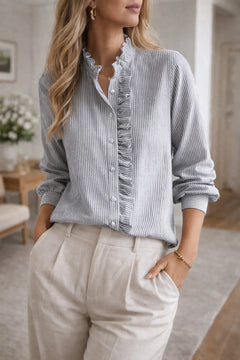 Blouse met ruffles en mandarin kraag
