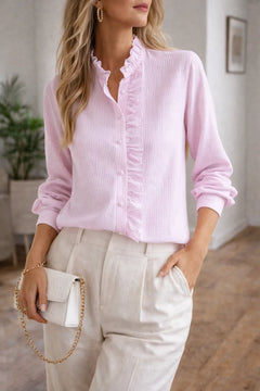 Blouse met ruffles en mandarin kraag