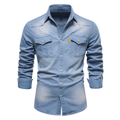 Mike | stijlvolle denim overhemd voor heren in de kleur Lichtblauw voor heren in Heritage stijl geschikt voor alle seizoenen.