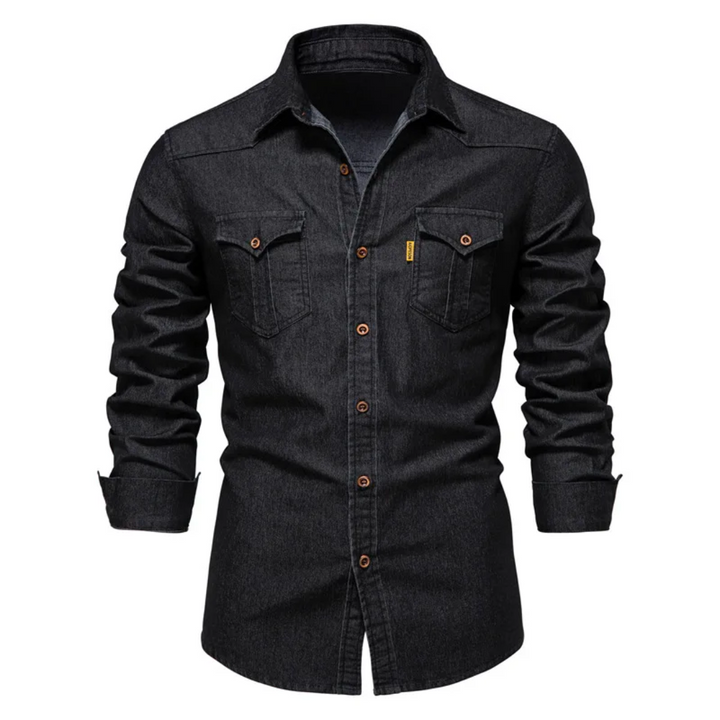 Mike | stijlvolle denim overhemd voor heren in de kleur Zwart voor heren in Heritage stijl geschikt voor alle seizoenen.