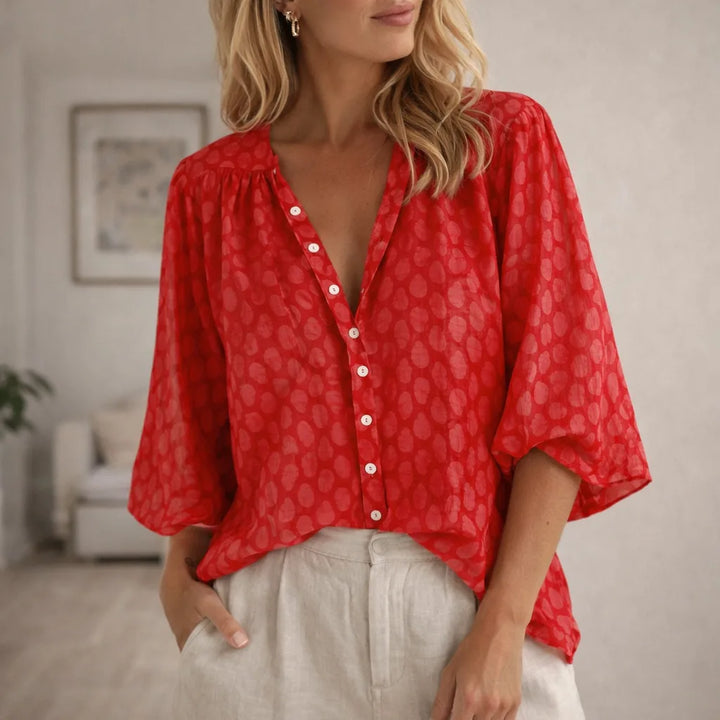 Blouse met V-hals en knopen