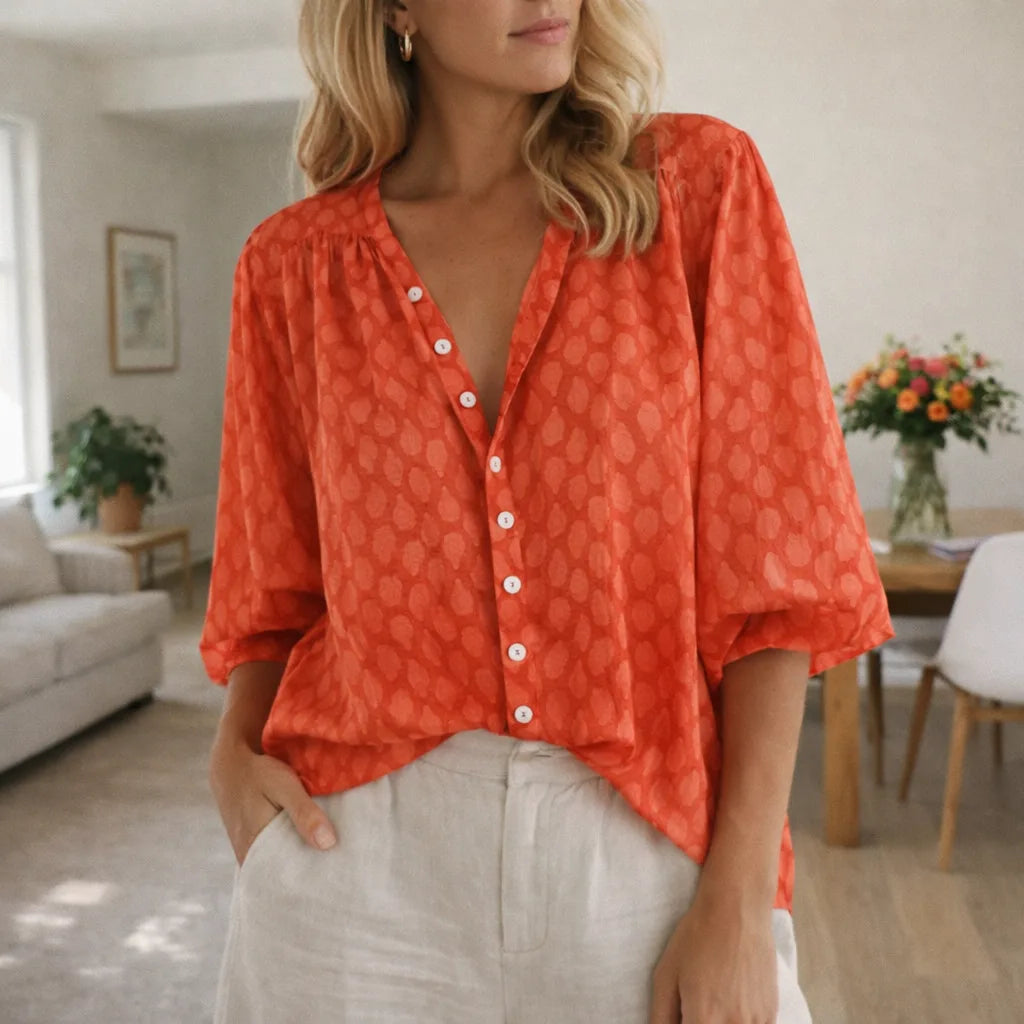 Blouse met V-hals en knopen