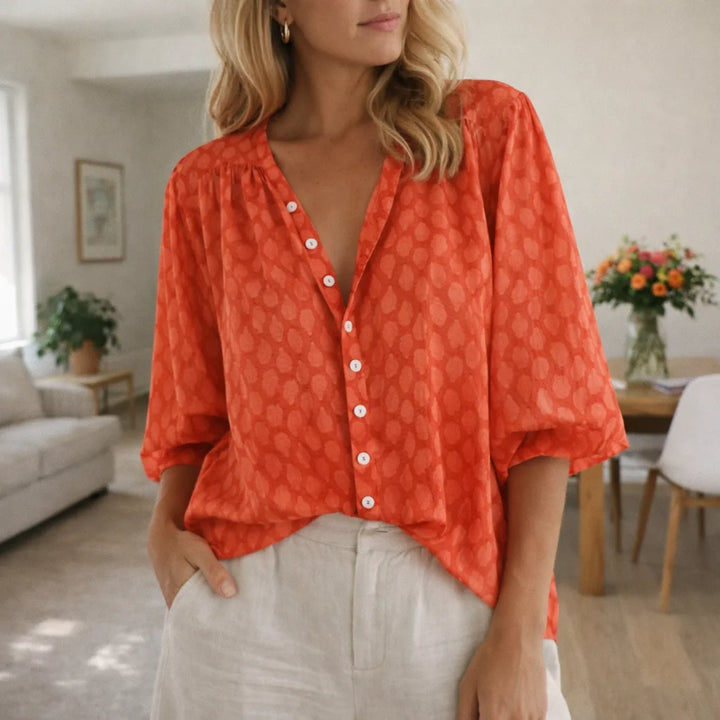 Blouse met V-hals en knopen