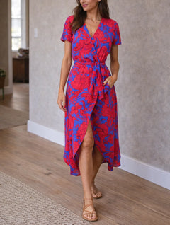 Wrap midi jurk met bloemen