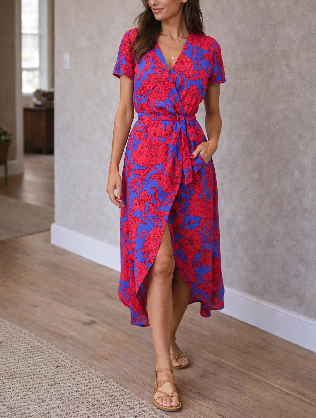 Wrap midi jurk met bloemen