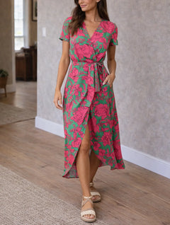 Wrap midi jurk met bloemen