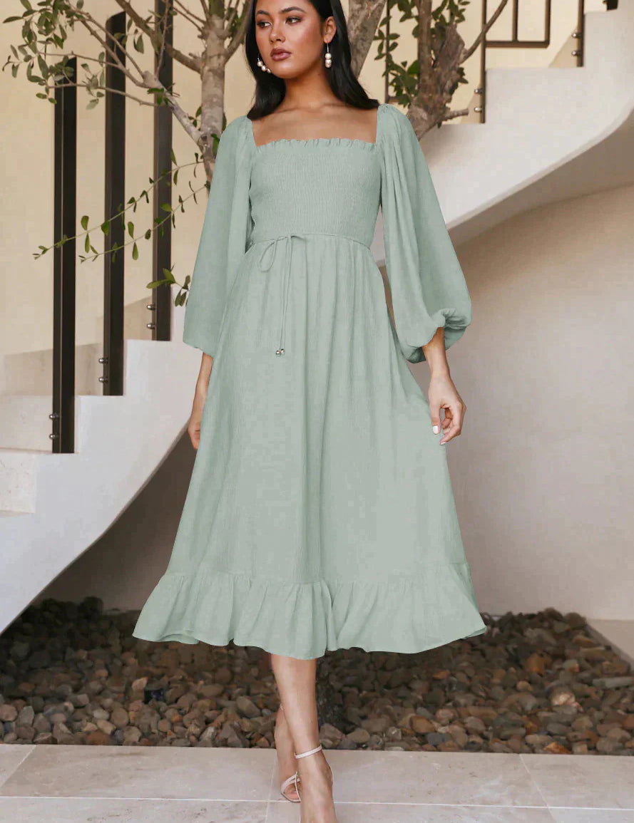 Mila | Boheemse zomerjurk in de kleur Groen voor dames in stijl ideaal voor de zomer.