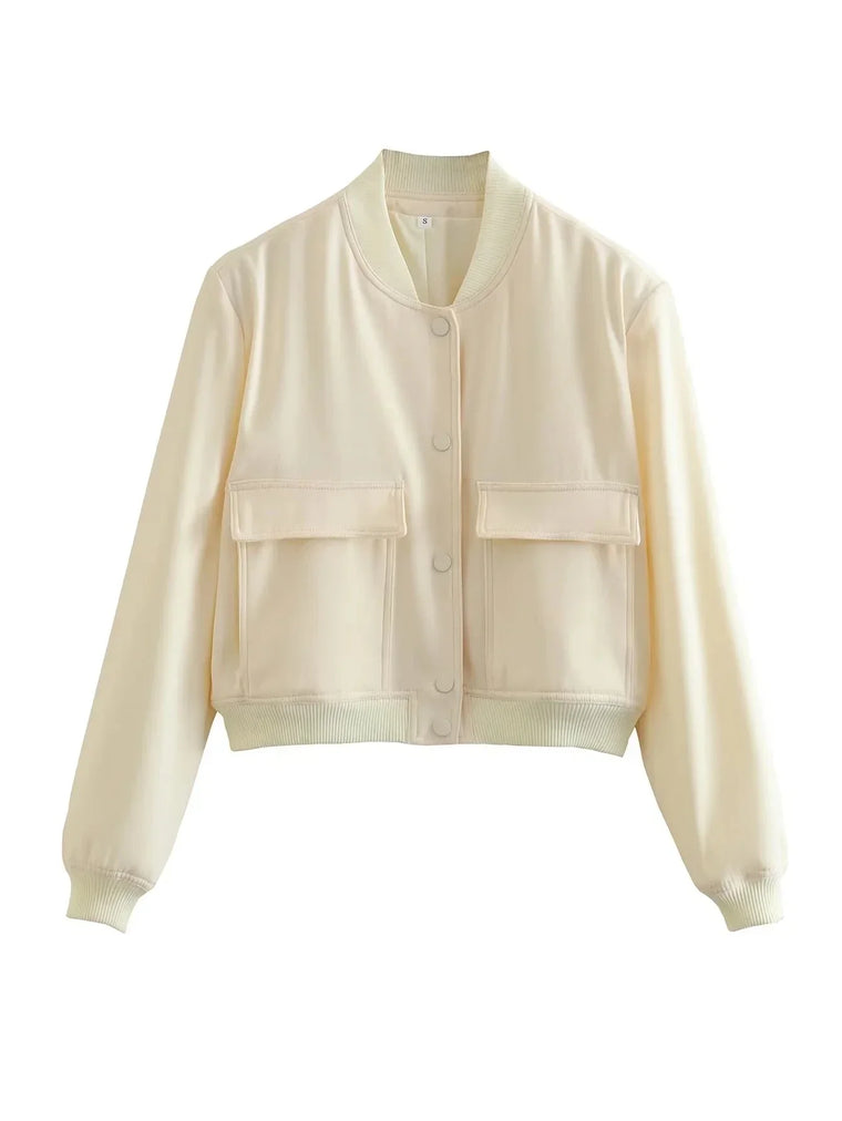 Mila | Casual bomberjack dames in de kleur Crème voor dames in Streetwear stijl ideaal voor de herfst.