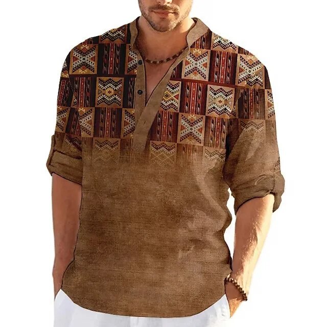 Milander | Heren Poloshirt met 3D Print in de kleur Bruin voor heren in stijl ideaal voor de lente.