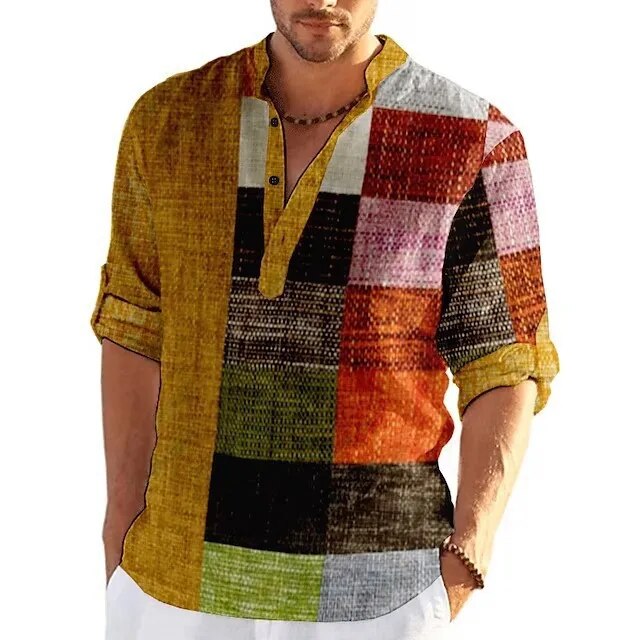 Milander | Heren Poloshirt met 3D Print in de kleur Geel voor heren in stijl ideaal voor de lente.