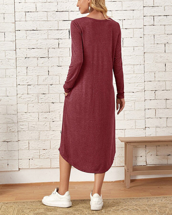 Milleke | Damesjurk met lange mouwen in de kleur Grijs voor dames in stijl ideaal voor de lente.