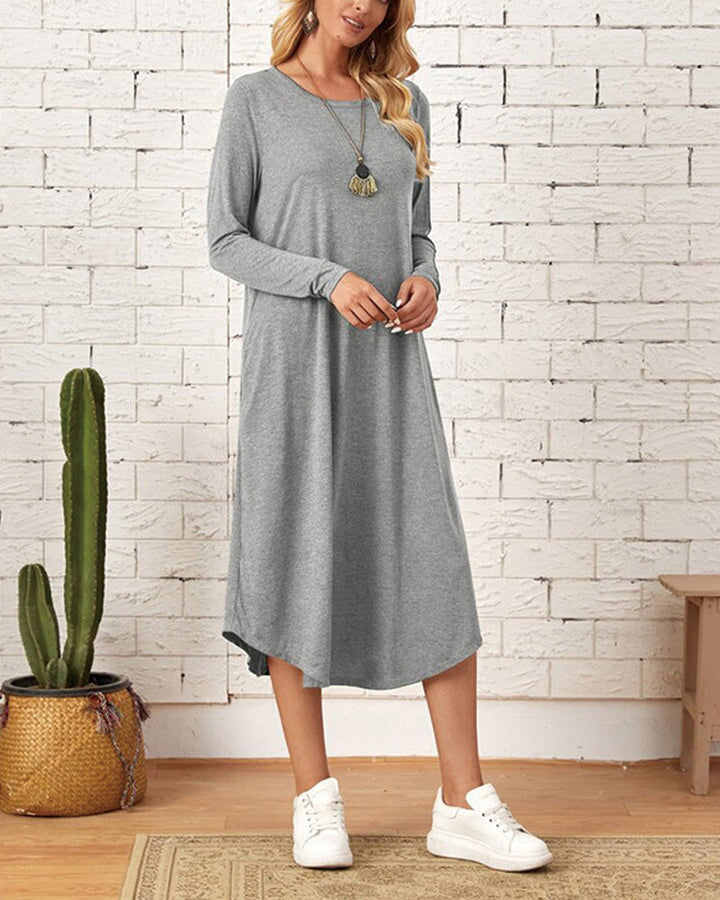 Milleke | Damesjurk met lange mouwen in de kleur Grijs voor dames in stijl ideaal voor de lente.