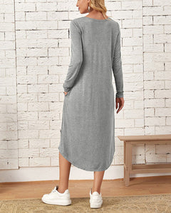 Milleke | Damesjurk met lange mouwen in de kleur Grijs voor dames in stijl ideaal voor de lente.