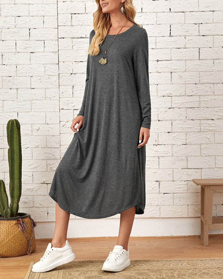 Milleke | Damesjurk met lange mouwen in de kleur Grijs voor dames in stijl ideaal voor de lente.