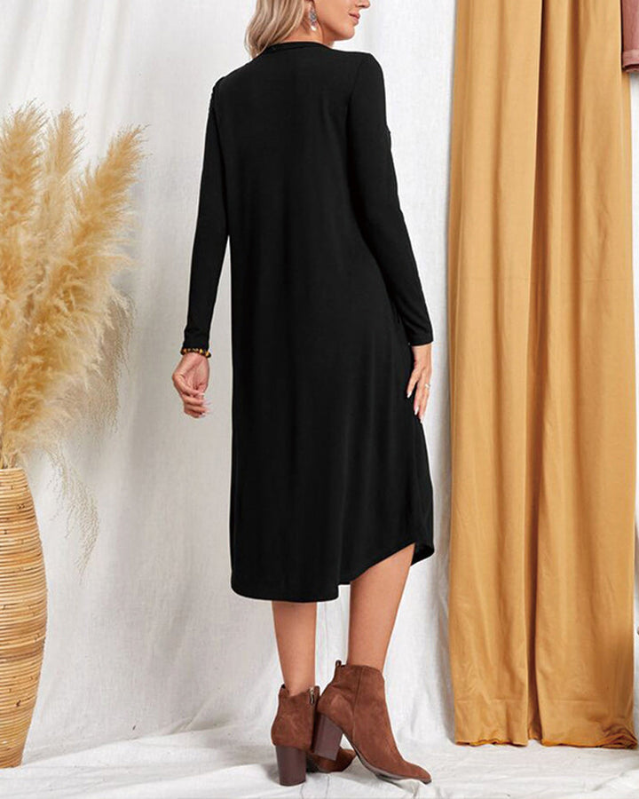 Milleke | Damesjurk met lange mouwen in de kleur Grijs voor dames in stijl ideaal voor de lente.