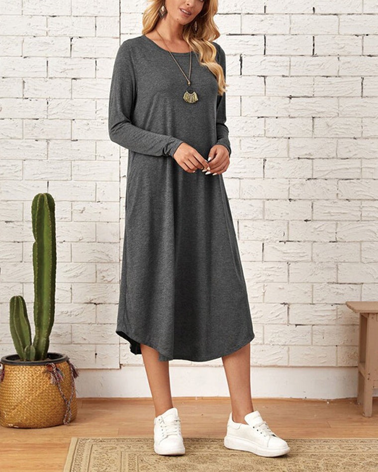 Milleke | Damesjurk met lange mouwen in de kleur Donkergrijs voor dames in stijl ideaal voor de lente.