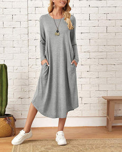 Milleke | Damesjurk met lange mouwen in de kleur Grijs voor dames in stijl ideaal voor de lente.
