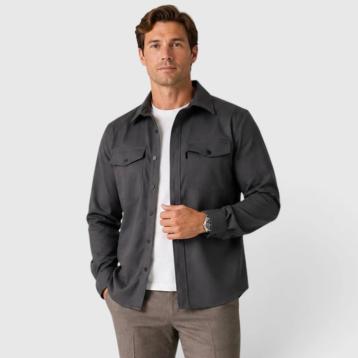 Overshirt slim fit met mandarin collar
