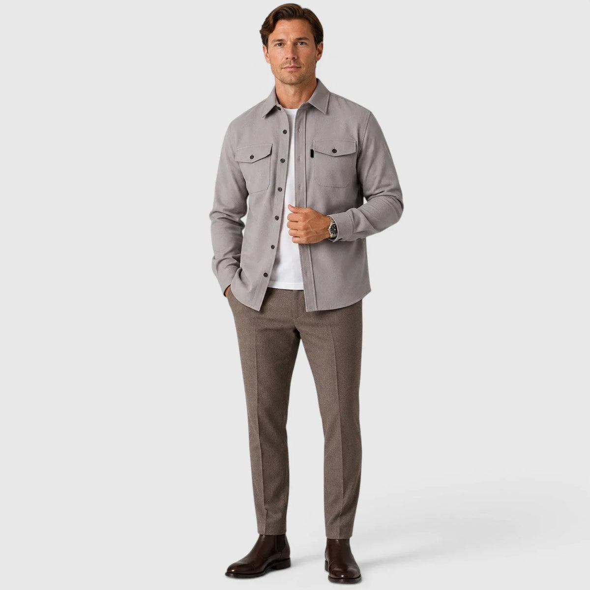 Overshirt slim fit met mandarin collar